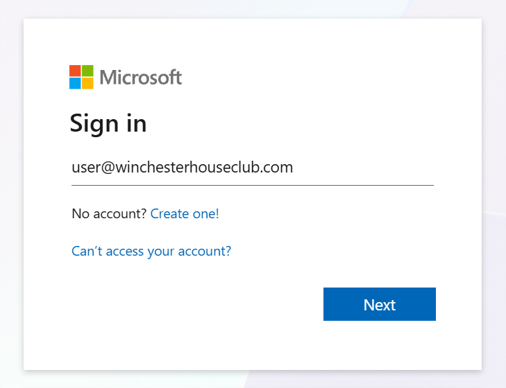 The Sign in box with an email address typed in