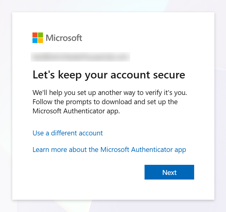 The Let's keep your account secure screen