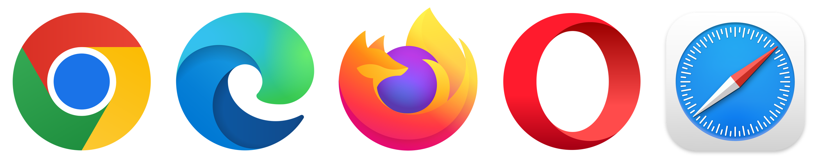 Google Chrome, Microsoft Edge, Firefox, Opera and Safari