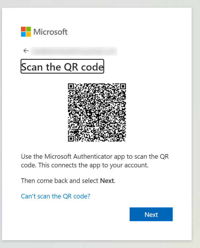 The Scan the QR code screen