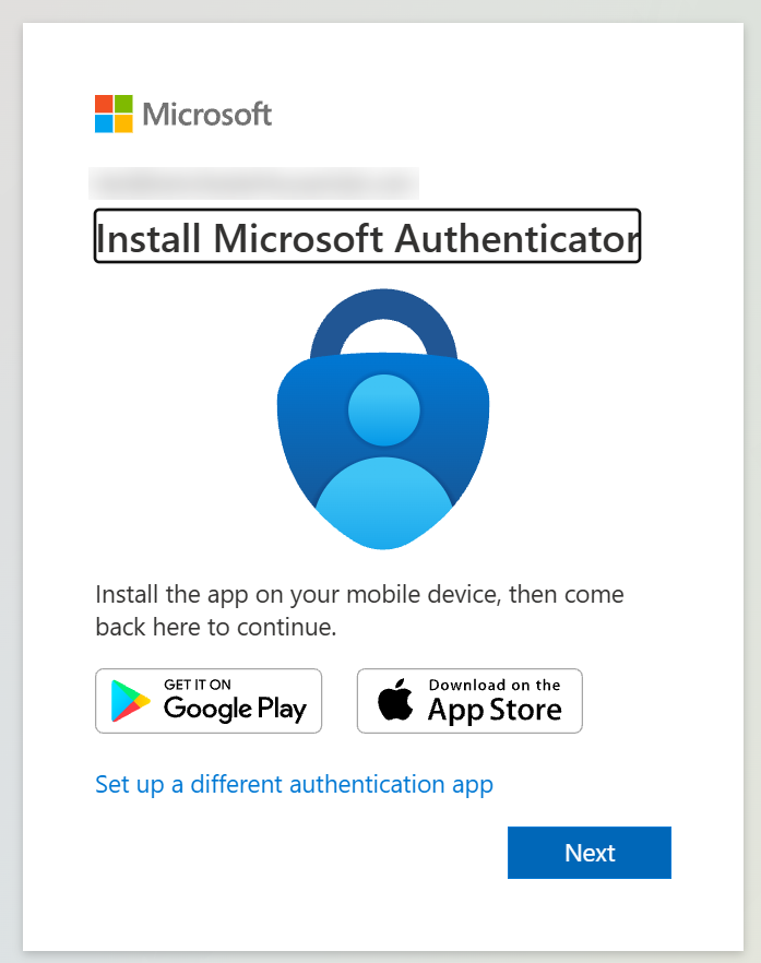 The Install Microsoft Authenticator screen