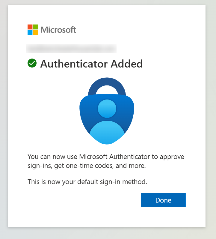 The Authenticator Added screen